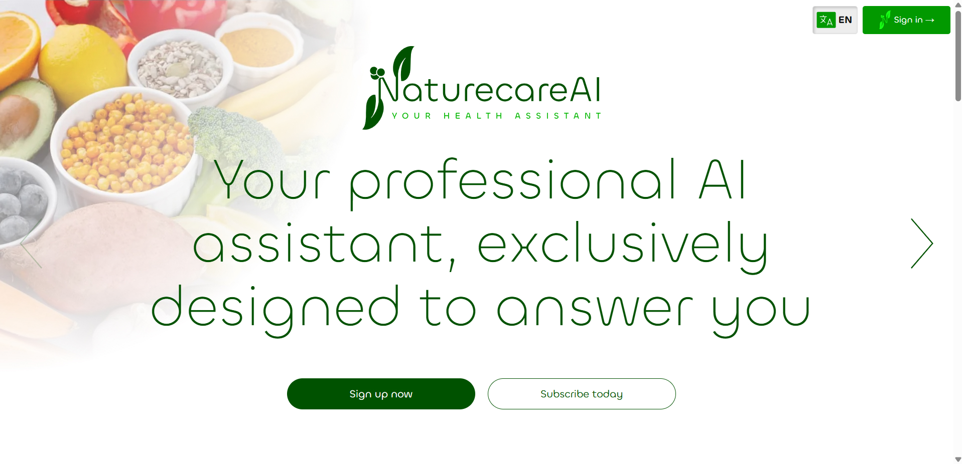 NaturecareAi Healthcare Assistant landing page by WonderfulUX