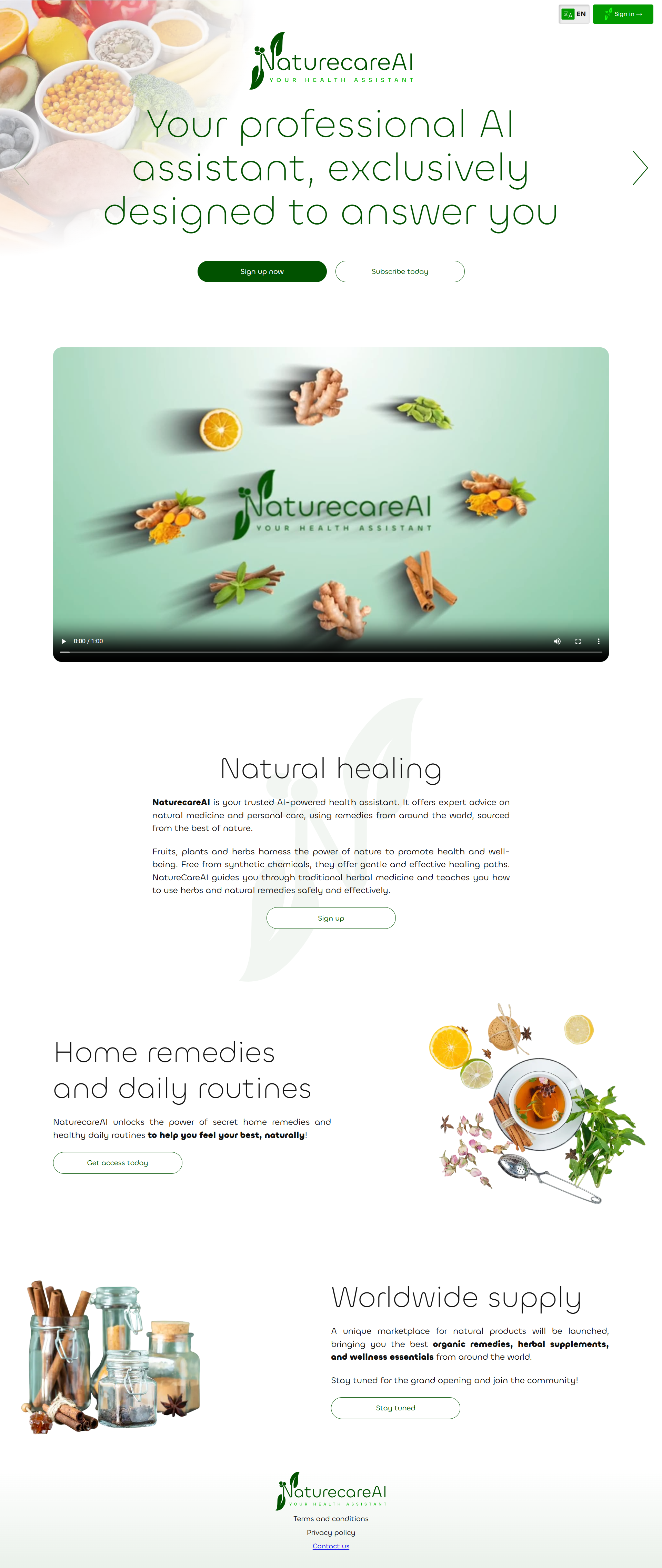 NaturecareAI marketing page