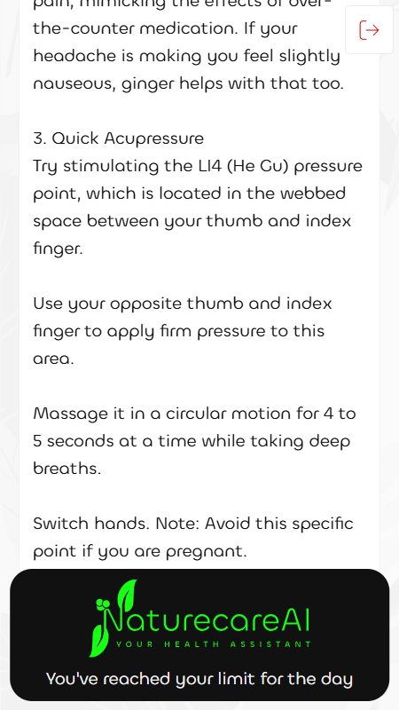 NaturecareAI limit reach interface