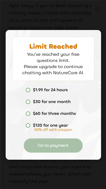 NaturecareAI paywall interface