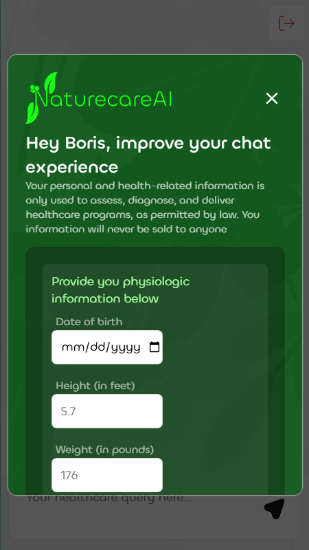 NaturecareAI personalization interface