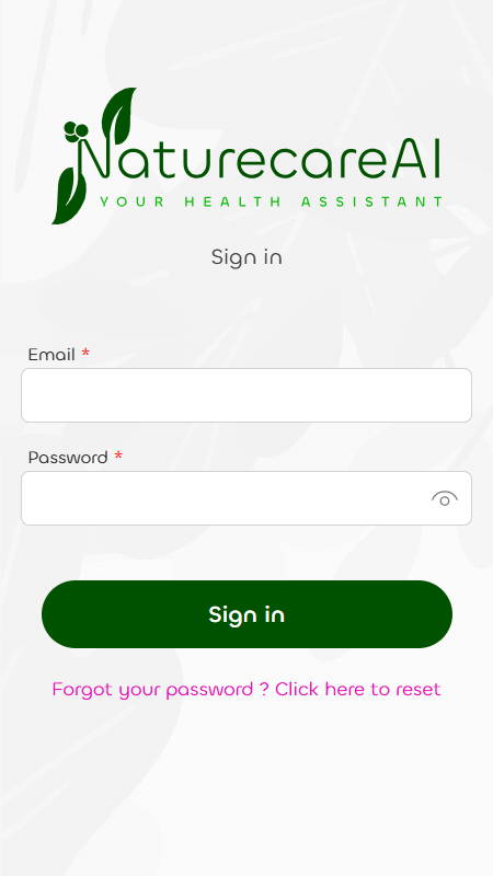 NaturecareAI signin interface