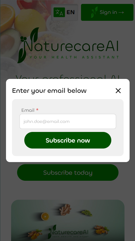 NaturecareAI subscription interface