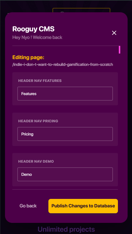 Rooguy lightweight CMS editing interface