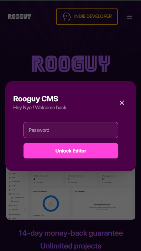 Rooguy lightweight CMS login interface
