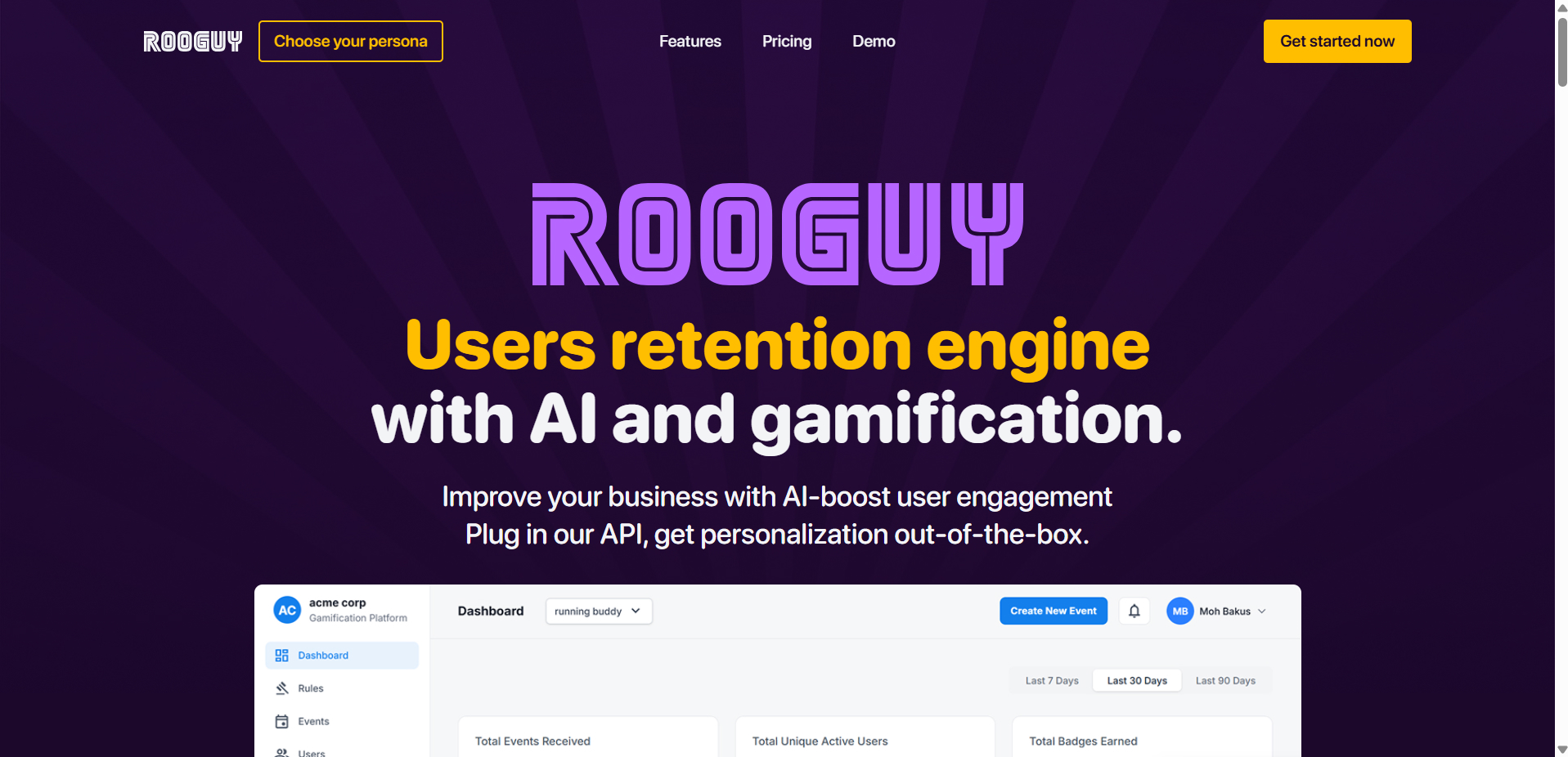 Rooguy gamification platform landing page branding and design by WonderfulUX